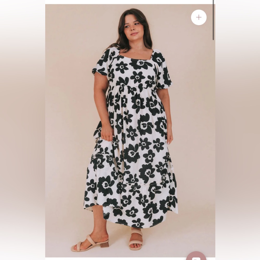 Polagram White Maxi Dress with Black Floral Print